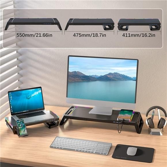 Monitor Stand for Desk RGB Gaming Lights with 4 USB 3.0 Hub, Foldable  - Black - Picture 6 of 6